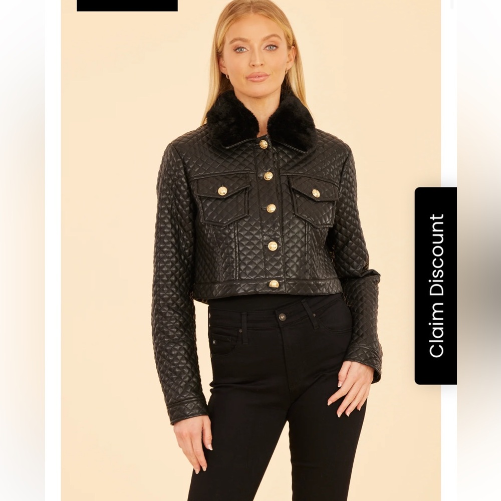 Dolce Cabo NWT small quilted faux leather fur cropped black jacket